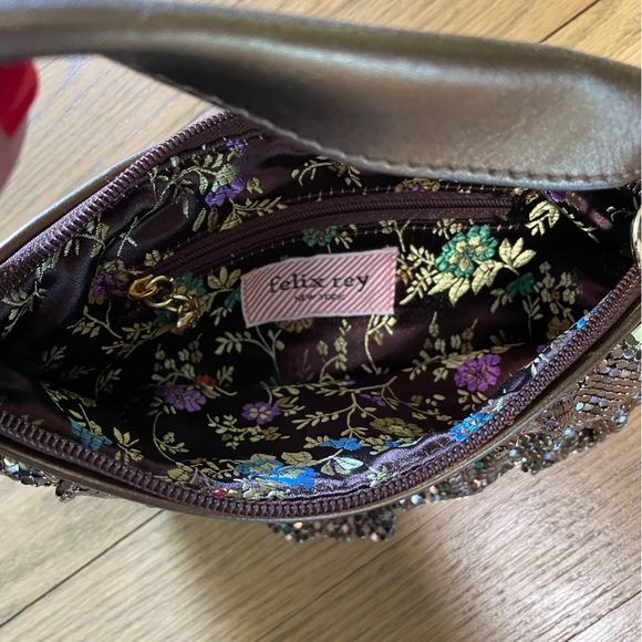 FELIX REY NEW YORK Mini Bronze Copper Metal Mesh Ruffle Evening Hobo Purse Bag - Picture 5 of 9